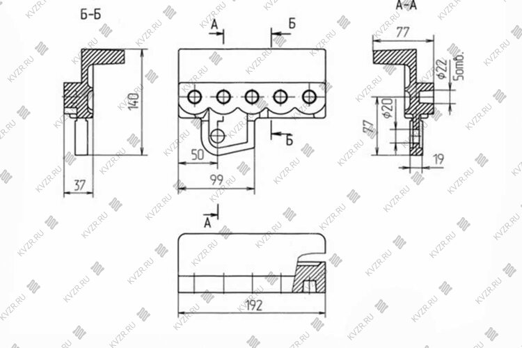 Чертеж держателя правого (5 отверстий) Т 220.13.003