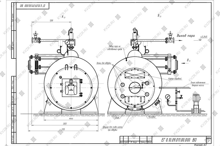 Чертеж парогенератора 1000 кг 170 С на газе