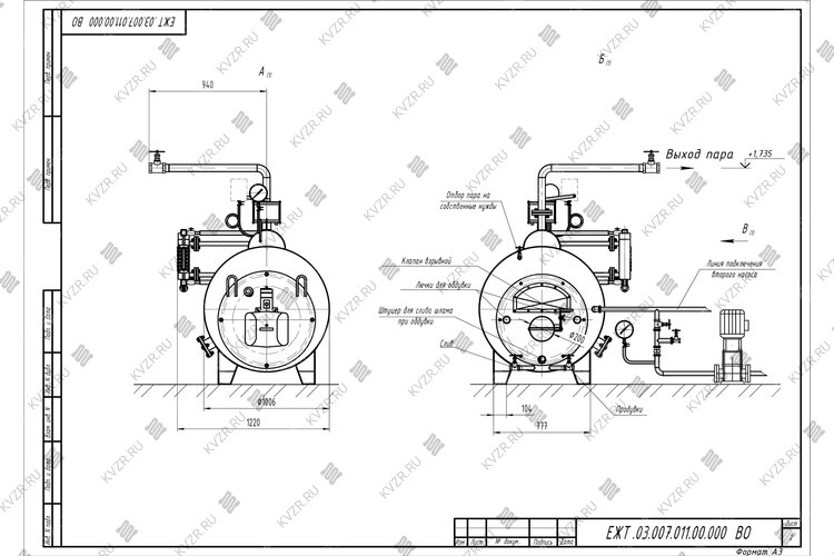 Чертеж парогенератора 300 кг на отработанном масле